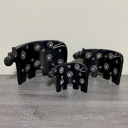 Hippo Sculpture Figurine Art Deco Soapstone 3 Piece Set Handmade Made In Kenya