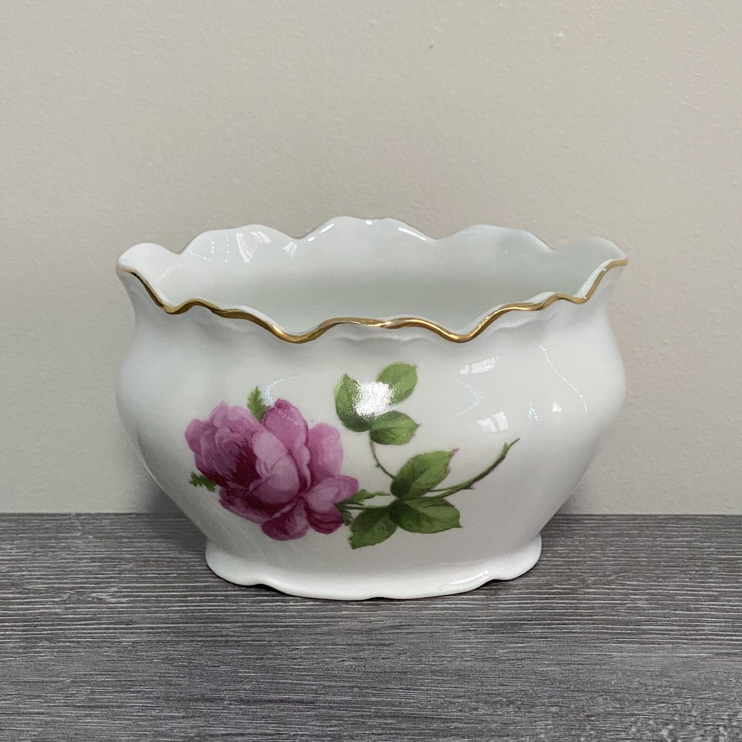 Vintage Bavaria Sugar Bowl & Creamer Jug Set Wild Rose Floral Design Gold Trim