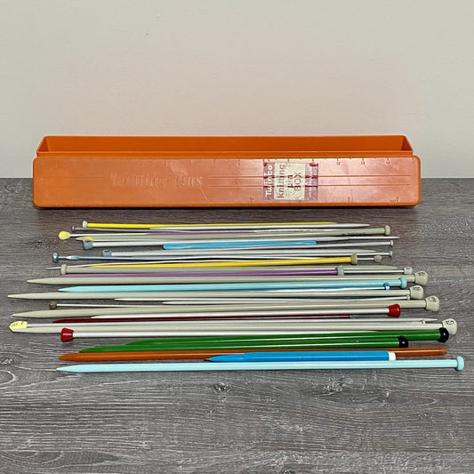 Knitting Needles Pins & Vintage Knit Tub Case Various Thickness Length Job Lot