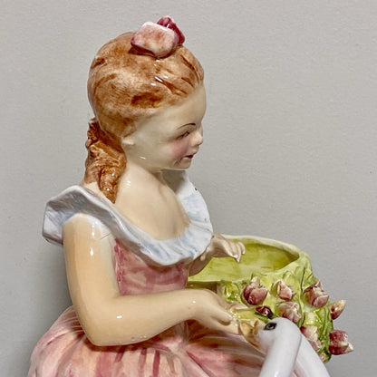 Vintage Arnart Creation Flower Planter Hand Painted Lady Feeding Swan Japan Rare