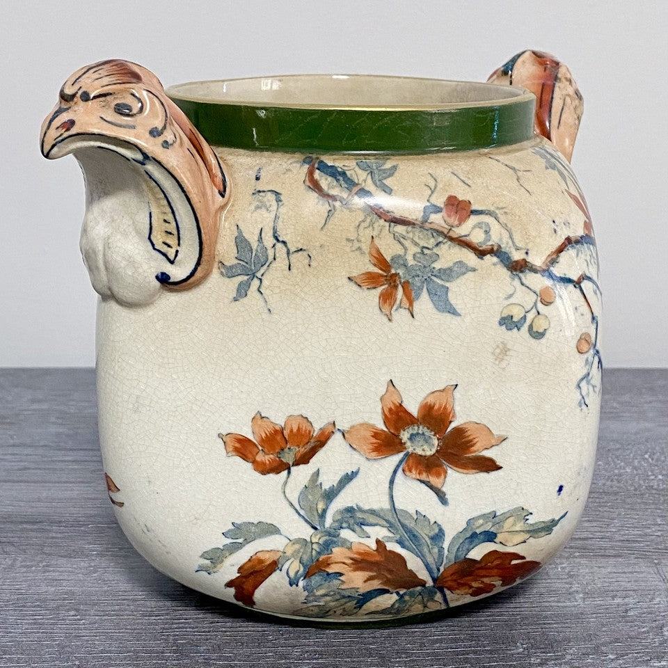 Antique Doulton Warwick Burslem Vase 1882 - 1902 Mark Floral Eagle Handled Rare