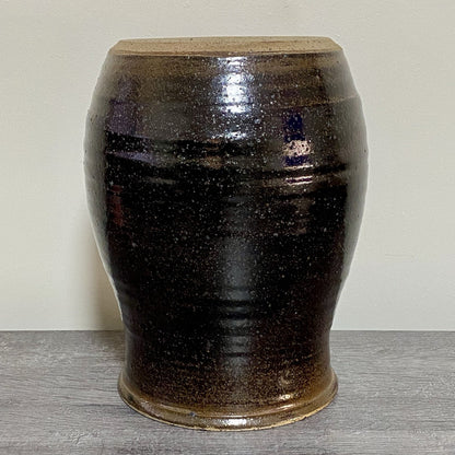 Vintage Large Round Stone Stoneware Pottery Pot Crown Symbol Brown No Lid Rare