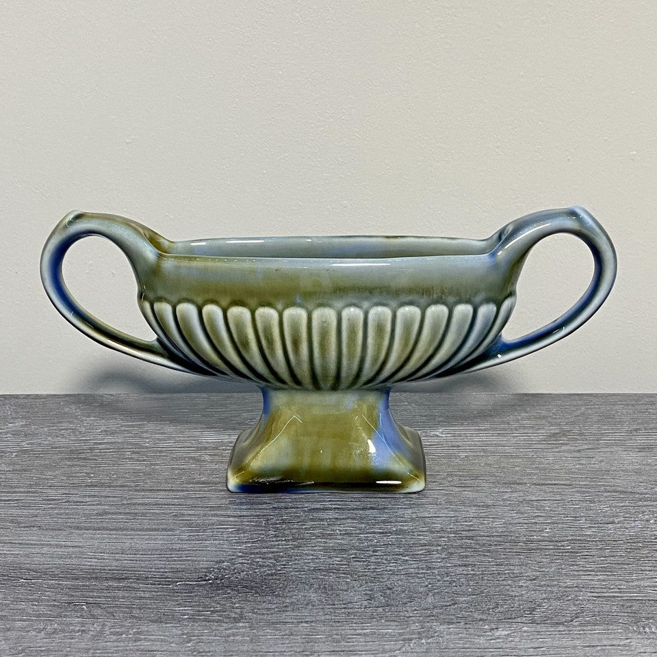 Vintage Irish Porcelain Blue Green Planter Double Handled 8 1/4” Length Ireland