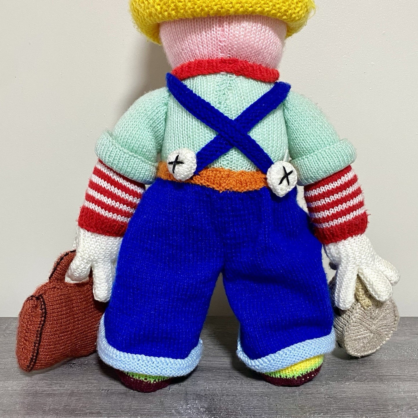 Vintage Jean Greenhowe Hand Knitted XXL Large Mechanic Clown Plush Soft Toy Rare