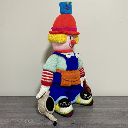 Vintage Jean Greenhowe Hand Knitted XXL Large Mechanic Clown Plush Soft Toy Rare