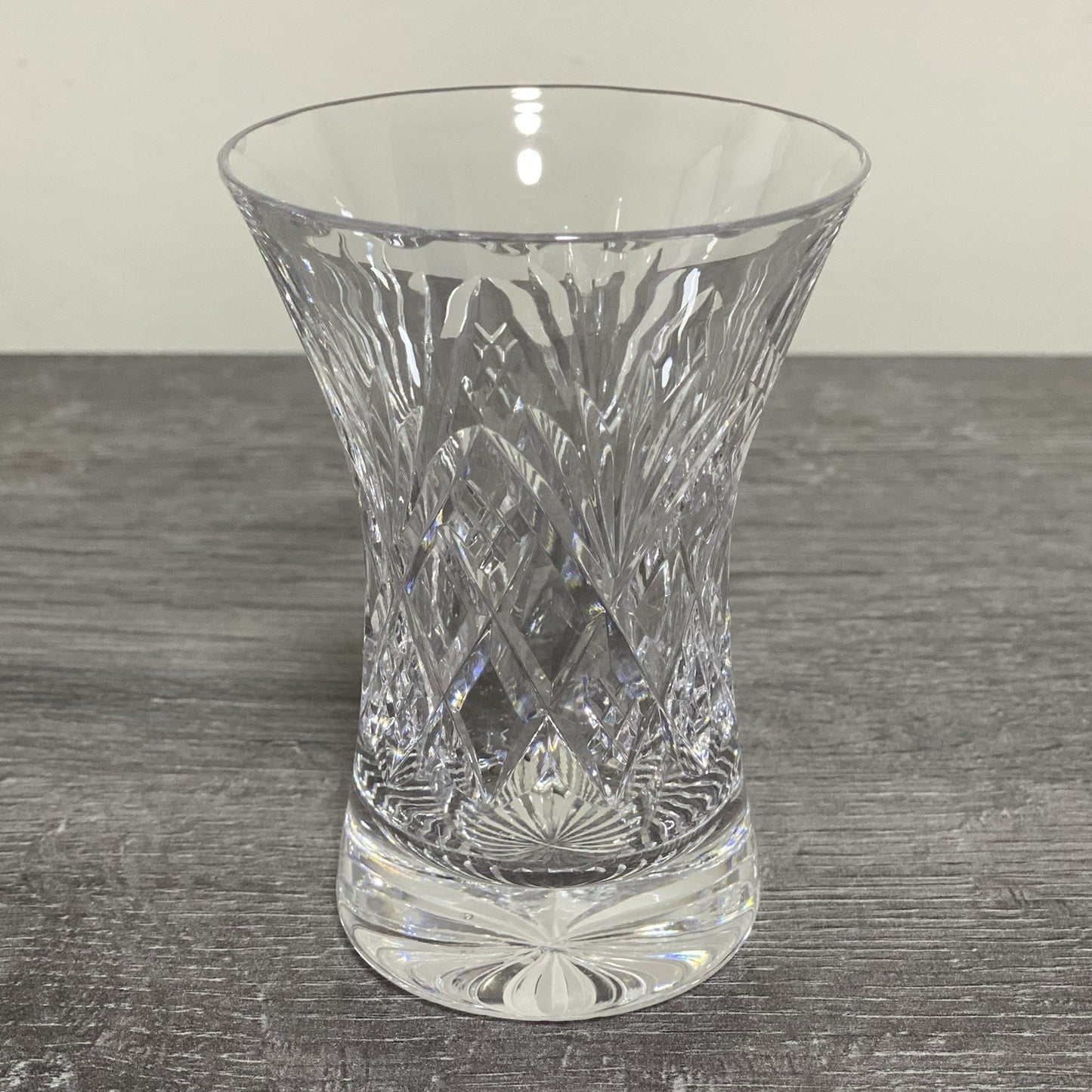 Vintage Small Round Cut Crystal Glass Vase Art Deco Diamond Pattern Retro Style