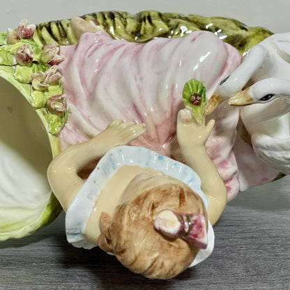 Vintage Arnart Creation Flower Planter Hand Painted Lady Feeding Swan Japan Rare