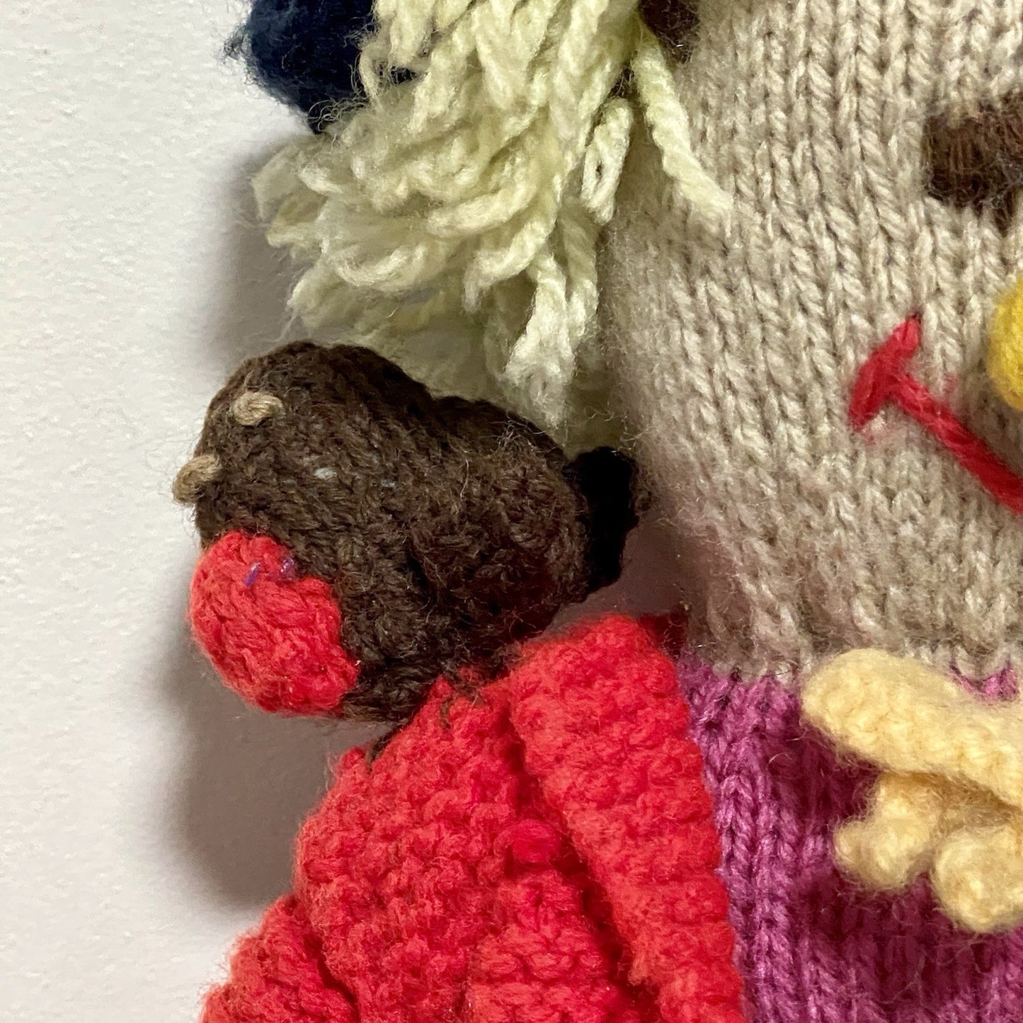 Vintage Hand Knitted Scarecrow Doll Collectible Soft Toy With Bird On Shoulder