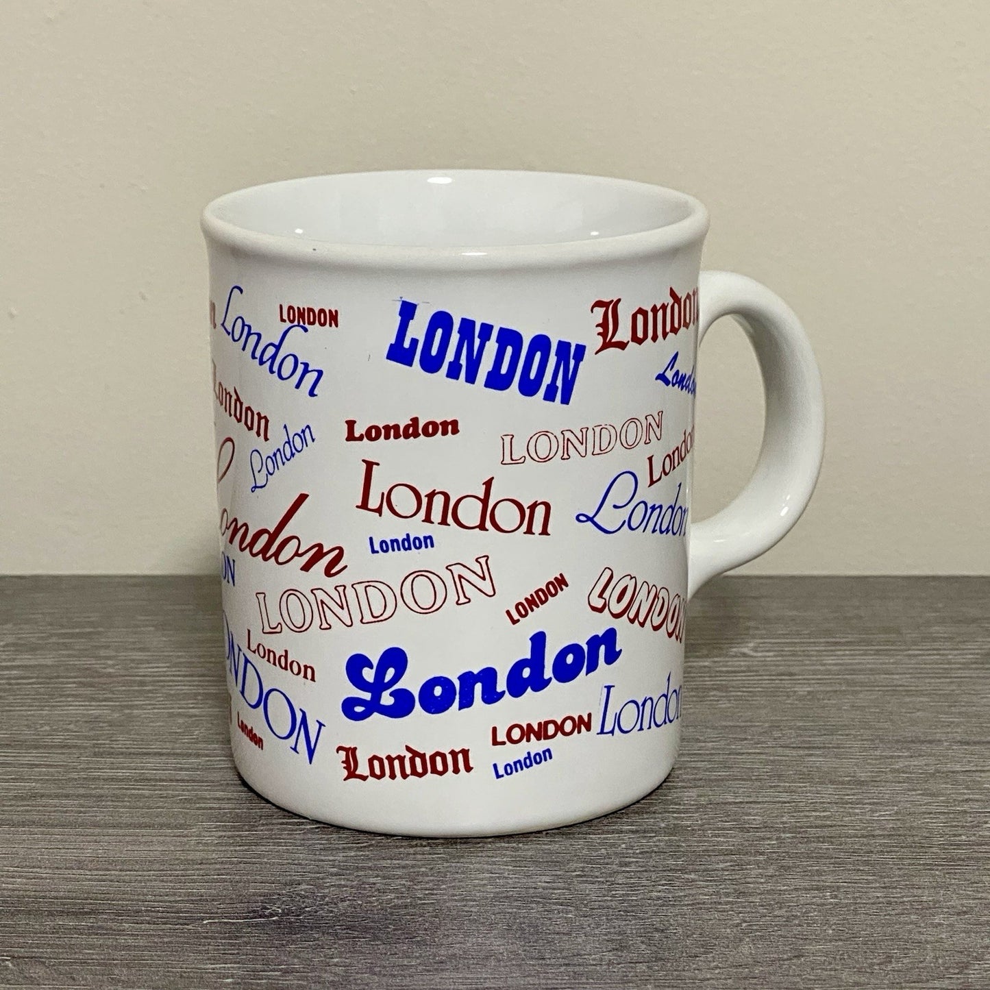 Vintage London Writing Fonts Coffee Mug Collectible Tea Cup Made In England Rare