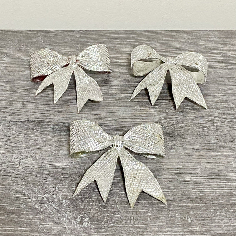 Vintage Christmas Tree Silver Retro Style Bow Bows Xmas Decorations Set Of 3
