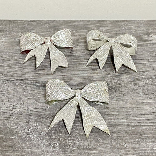 Vintage Christmas Tree Silver Retro Style Bow Bows Xmas Decorations Set Of 3
