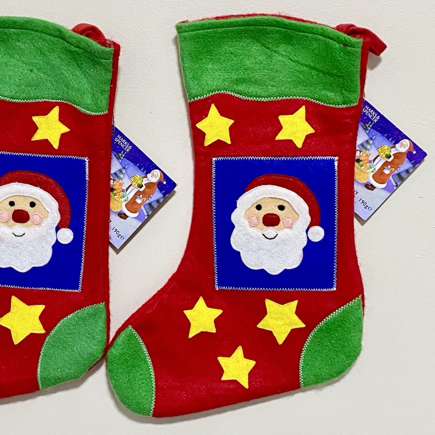 Christmas Stocking Santa Xmas Marks & Spencer 2x Pair Set Hanging Decoration