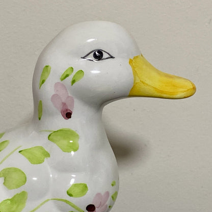 Vintage Floral Duck Bird Figurine Art Deco Pottery Retro Hand Painted 1970s Fig