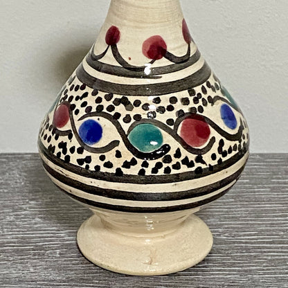 Vintage Laouini Nabeul Tunisie Small Bud Vase Art Deco Patterned Pottery Rare