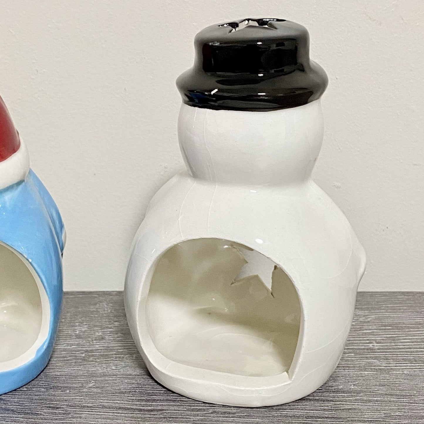 Christmas Tea Light Candle Holder Santa & Snowman Set Of 2 Xmas Decoration Pair