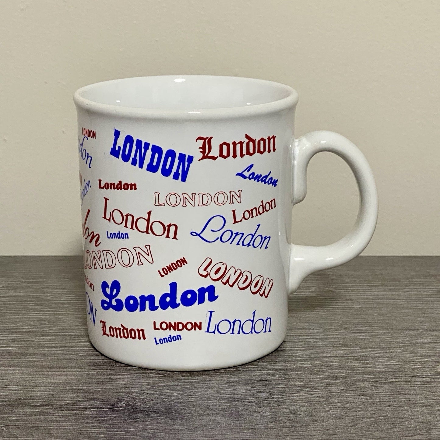 Vintage London Writing Fonts Coffee Mug Collectible Tea Cup Made In England Rare