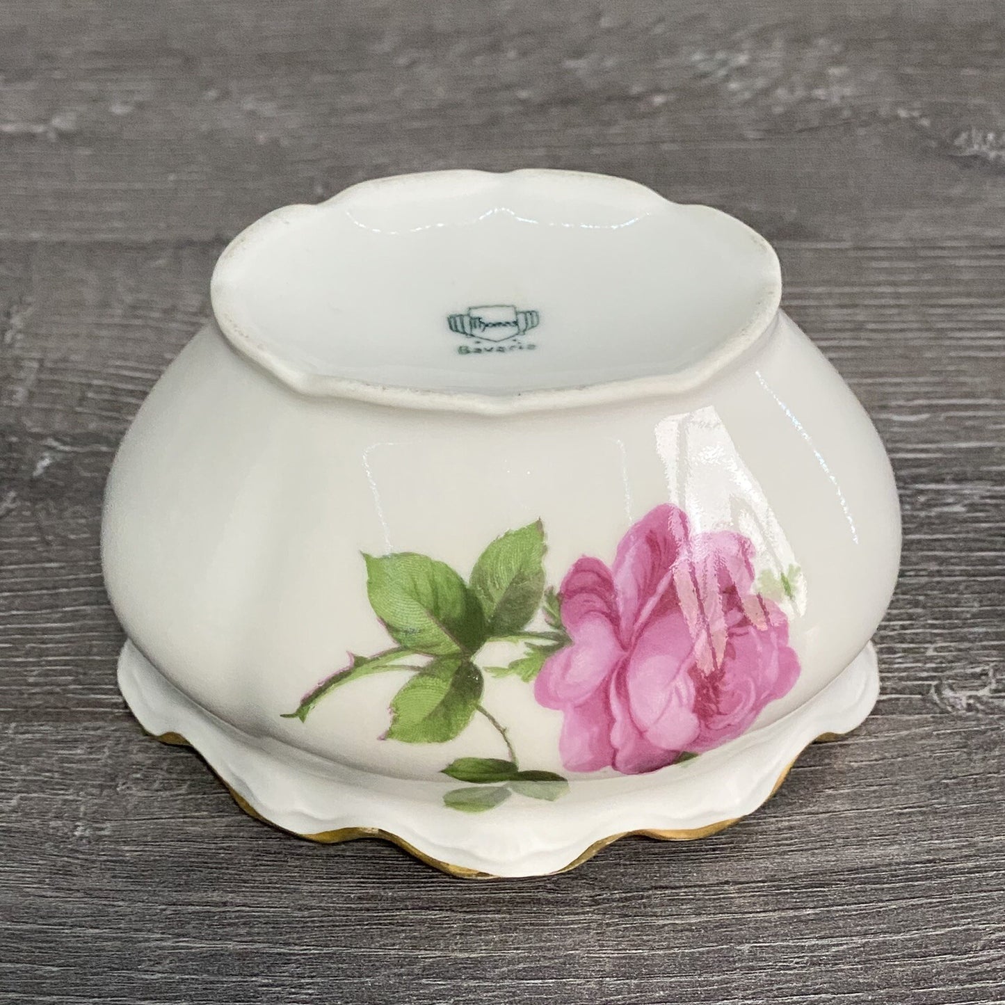 Vintage Bavaria Sugar Bowl & Creamer Jug Set Wild Rose Floral Design Gold Trim