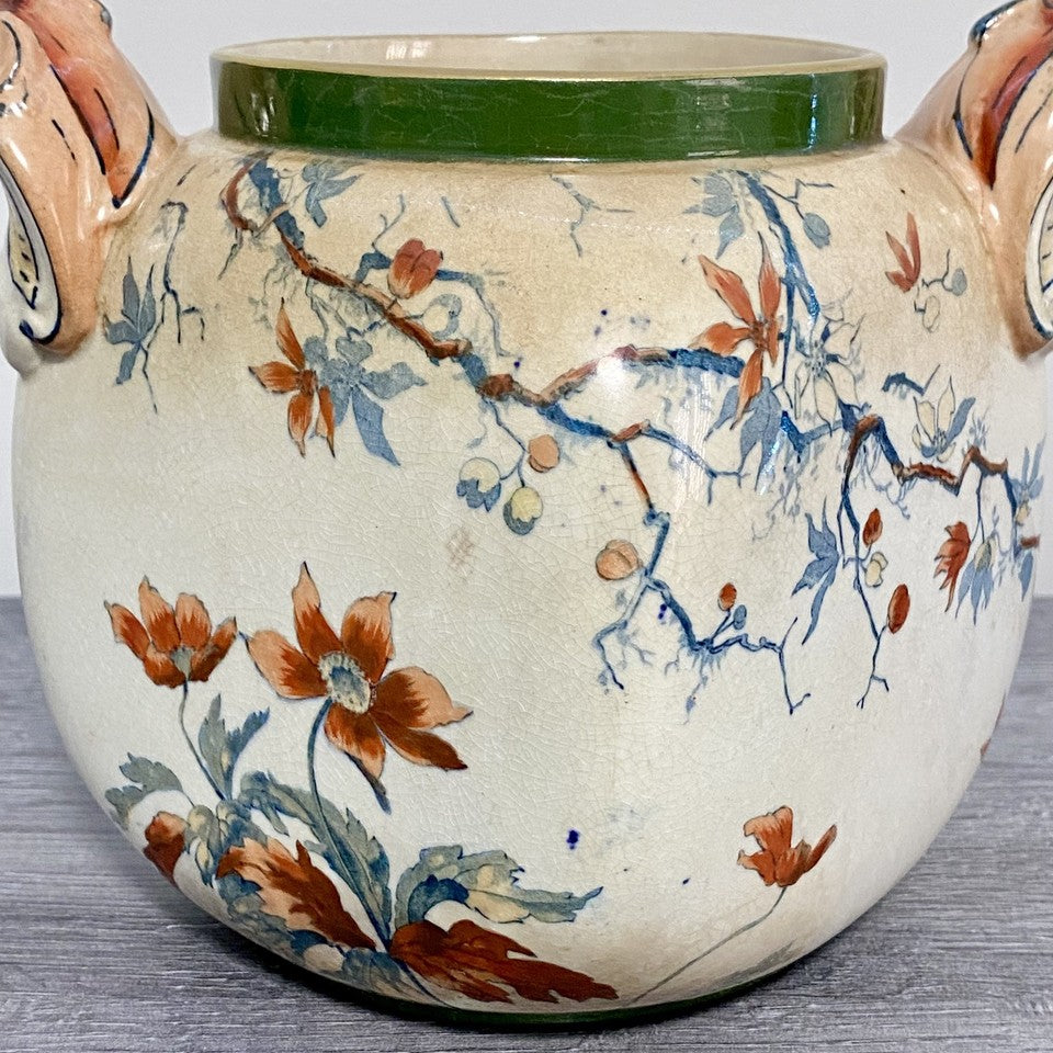 Antique Doulton Warwick Burslem Vase 1882 - 1902 Mark Floral Eagle Handled Rare