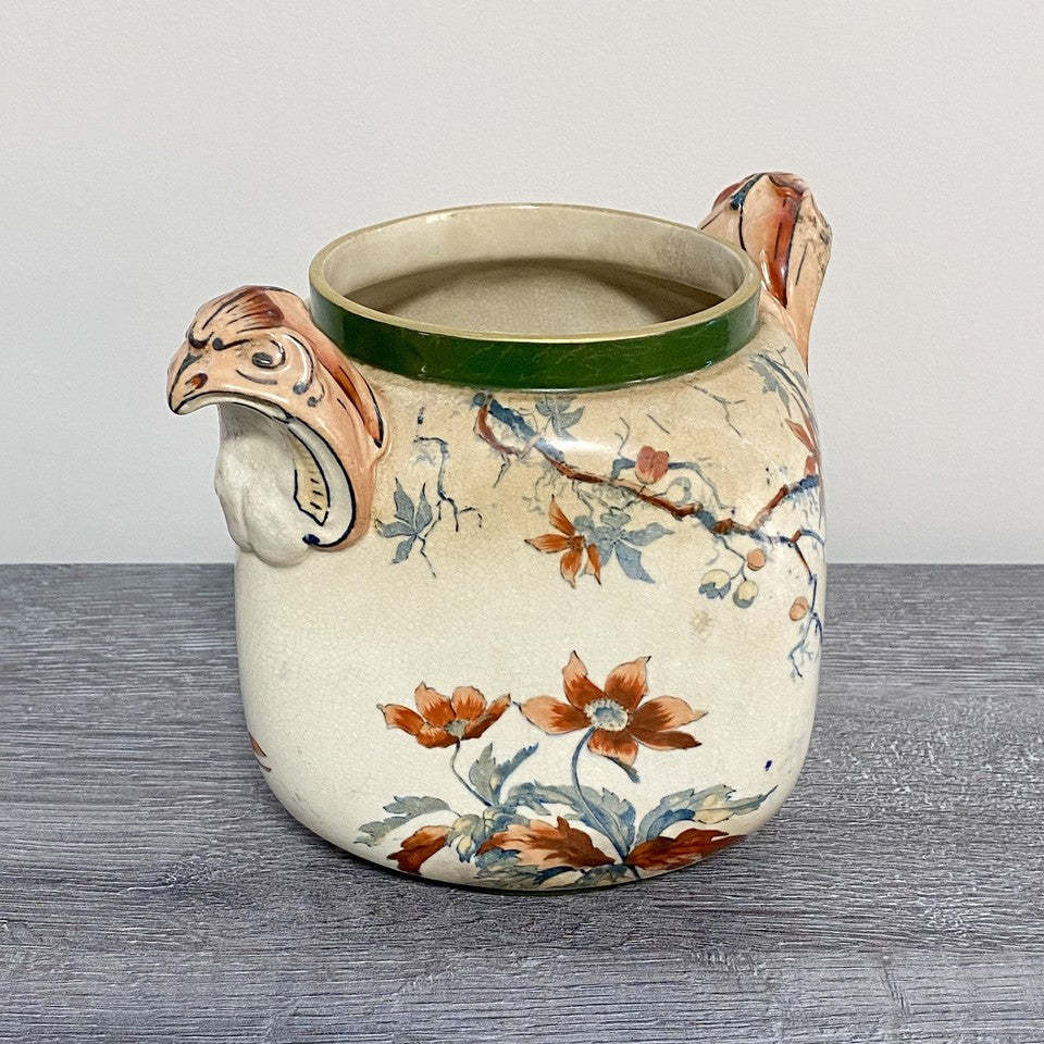 Antique Doulton Warwick Burslem Vase 1882 - 1902 Mark Floral Eagle Handled Rare