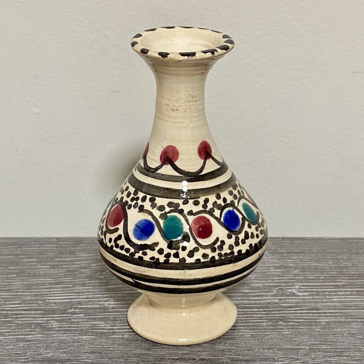 Vintage Laouini Nabeul Tunisie Small Bud Vase Art Deco Patterned Pottery Rare