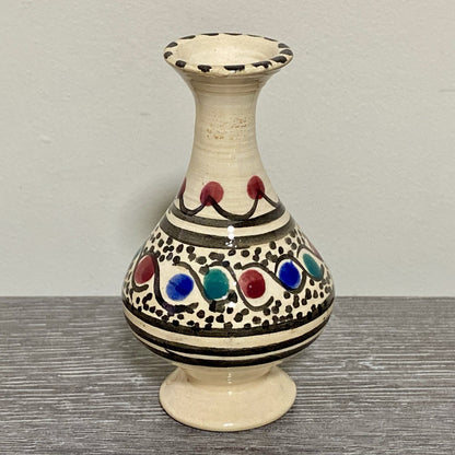 Vintage Laouini Nabeul Tunisie Small Bud Vase Art Deco Patterned Pottery Rare