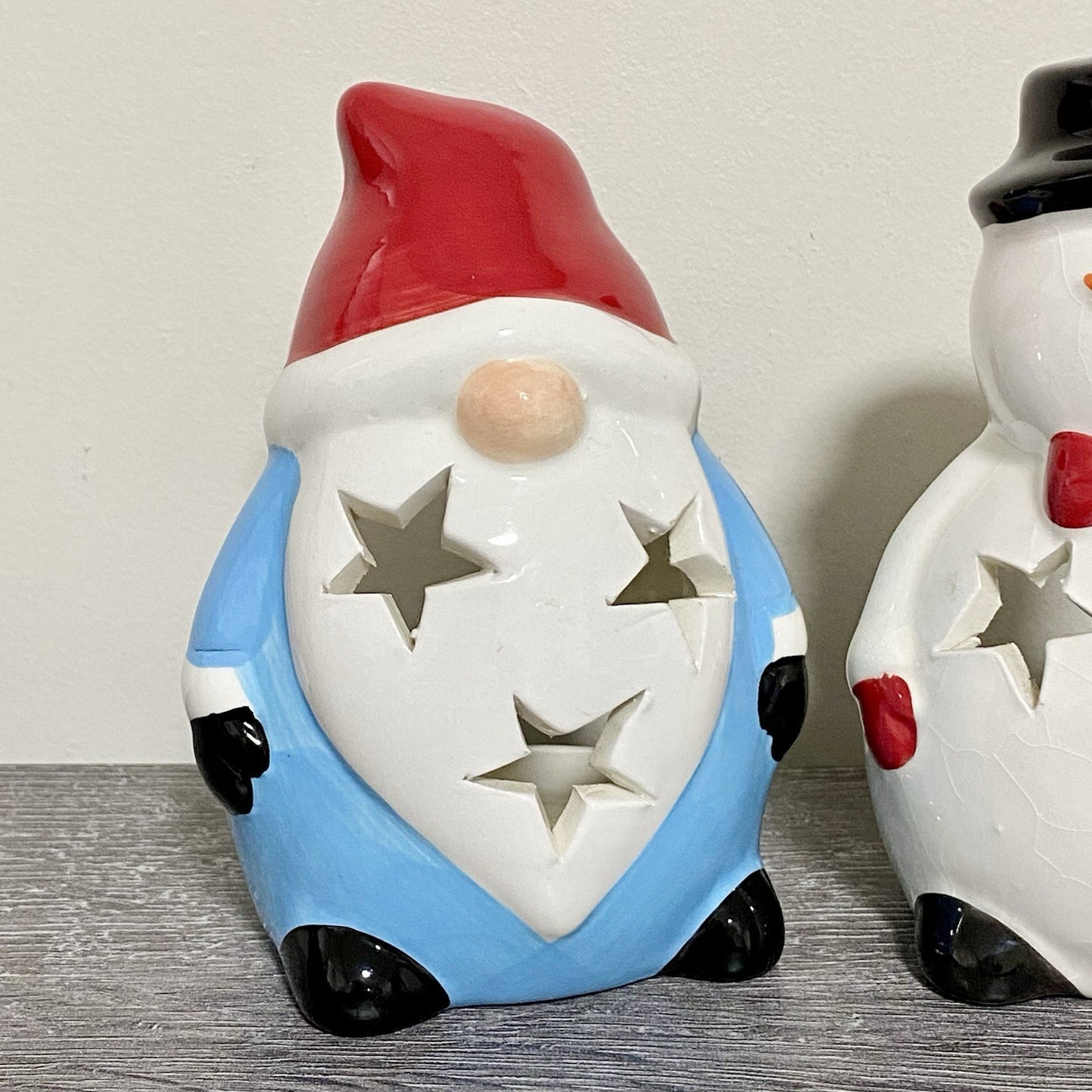 Christmas Tea Light Candle Holder Santa & Snowman Set Of 2 Xmas Decoration Pair