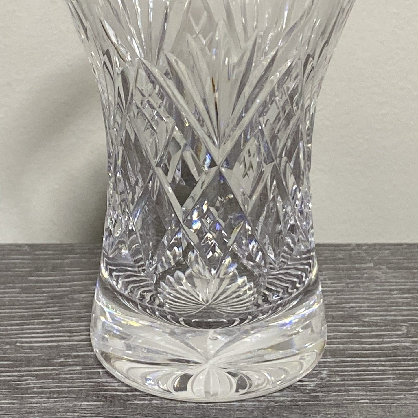 Vintage Small Round Cut Crystal Glass Vase Art Deco Diamond Pattern Retro Style