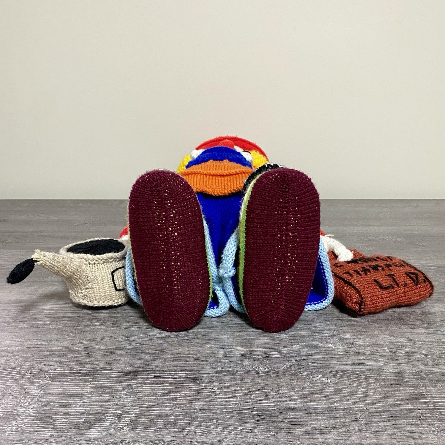 Vintage Jean Greenhowe Hand Knitted XXL Large Mechanic Clown Plush Soft Toy Rare