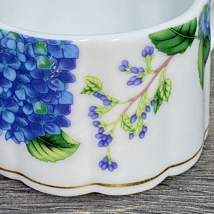 Stackable Tea Cup Coffee Mug Decorative Floral Butterfly Hydrangeas Gold Trim