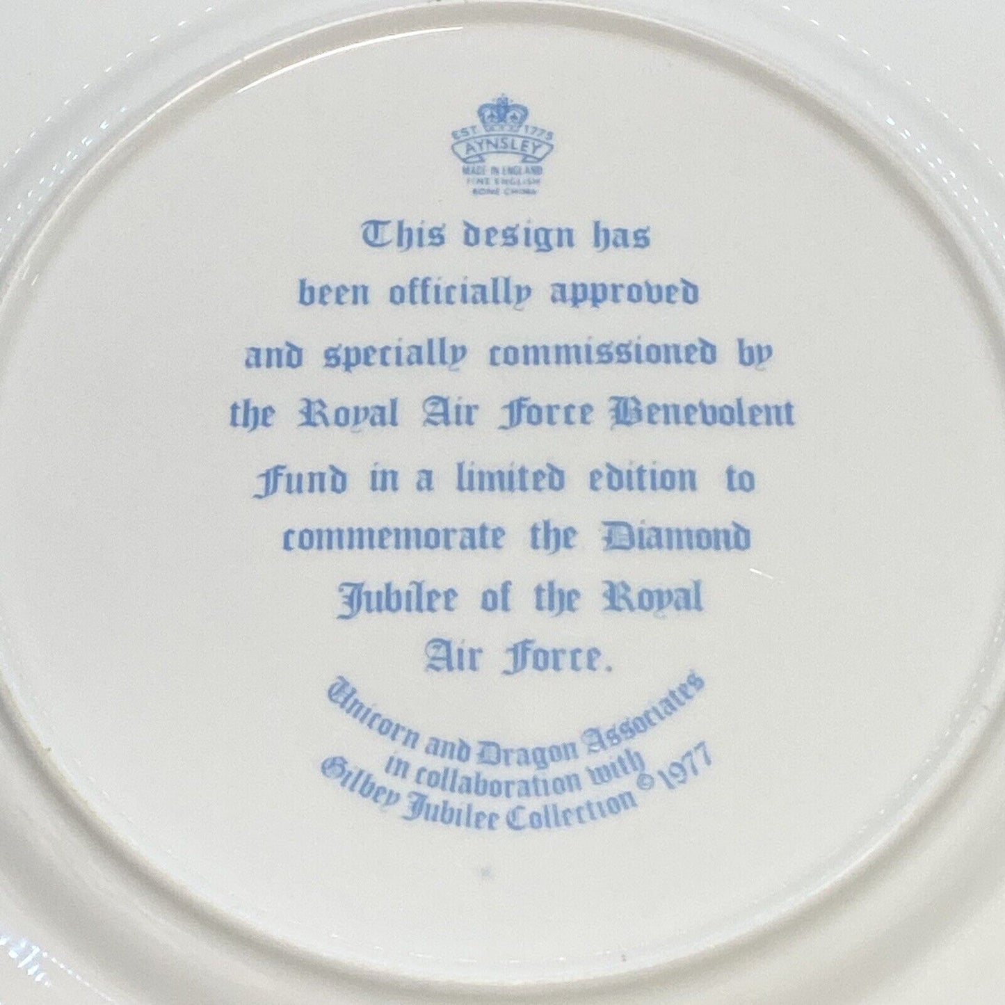 Royal Air Force RAF 60th Anniversary 1918-1978 Aynsley Commemorative Plate