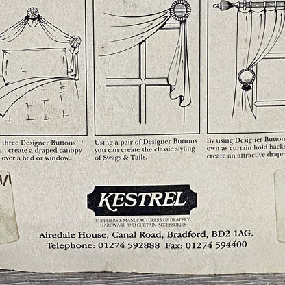 Vintage Kestrel Curtain Designer Button Hold Back Holdback Art Deco Kit Set Rare