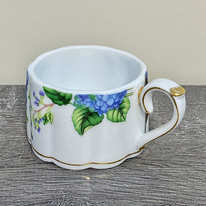 Stackable Tea Cup Coffee Mug Decorative Floral Butterfly Hydrangeas Gold Trim