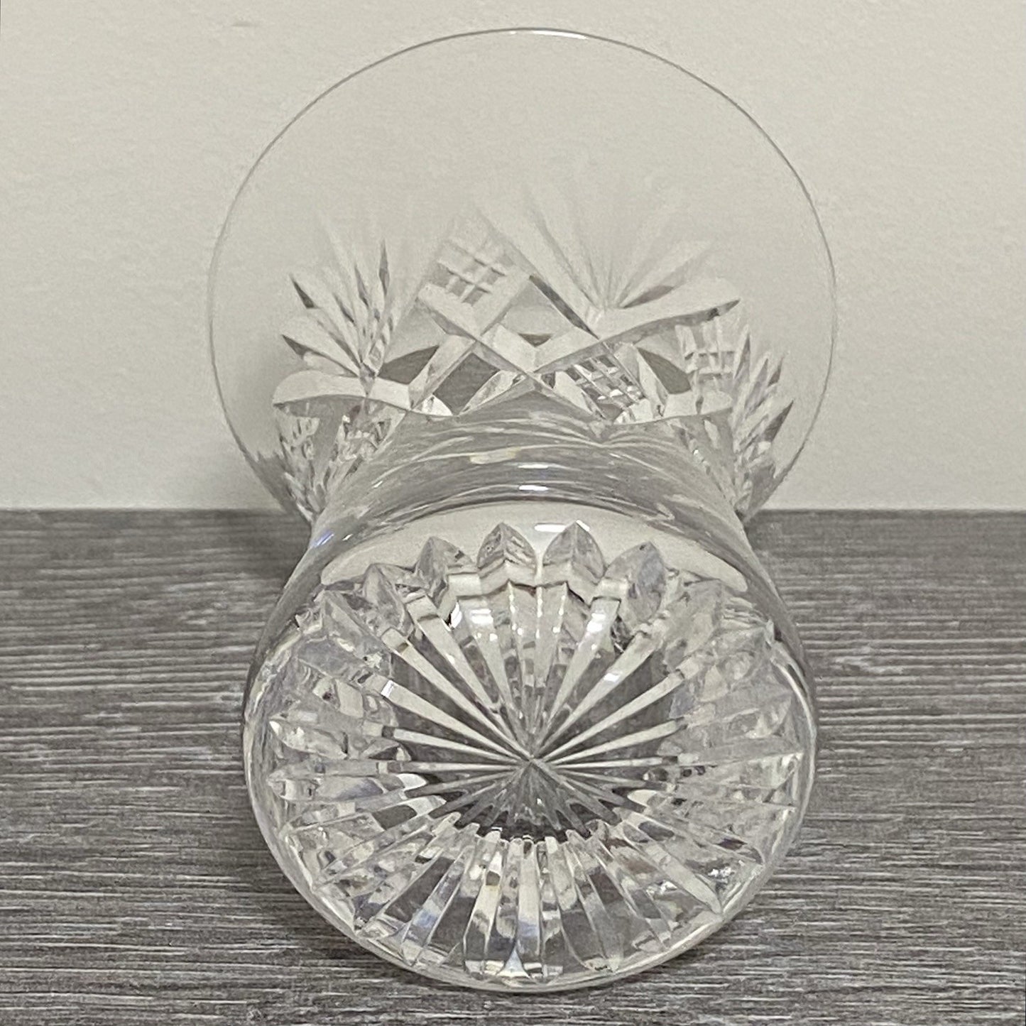 Vintage Small Round Cut Crystal Glass Vase Art Deco Diamond Pattern Retro Style