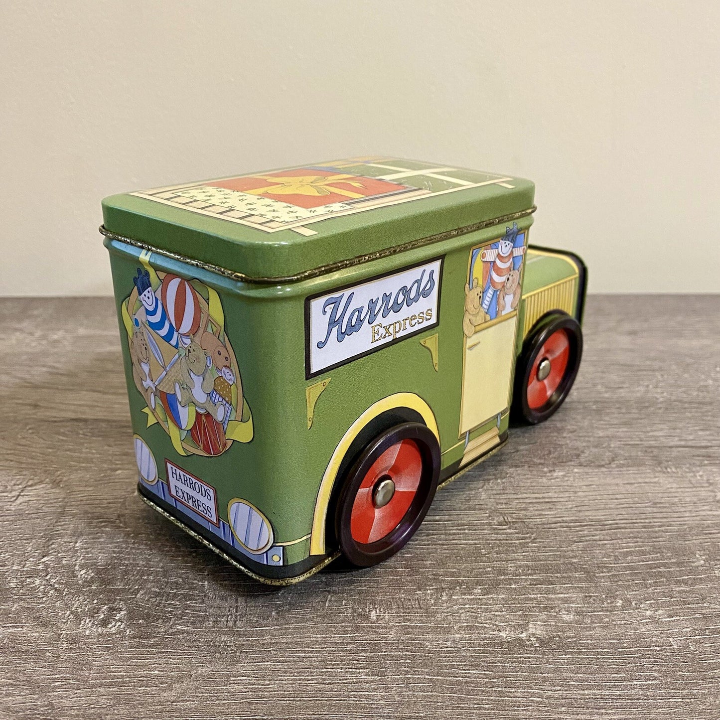 Vintage Harrods Express Truck Car With Moving Wheels & Lid Collectible Tin Rare