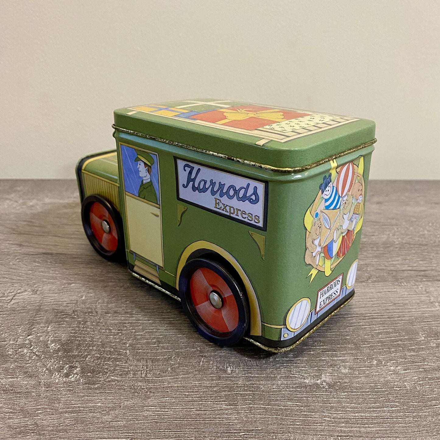 Vintage Harrods Express Truck Car With Moving Wheels & Lid Collectible Tin Rare