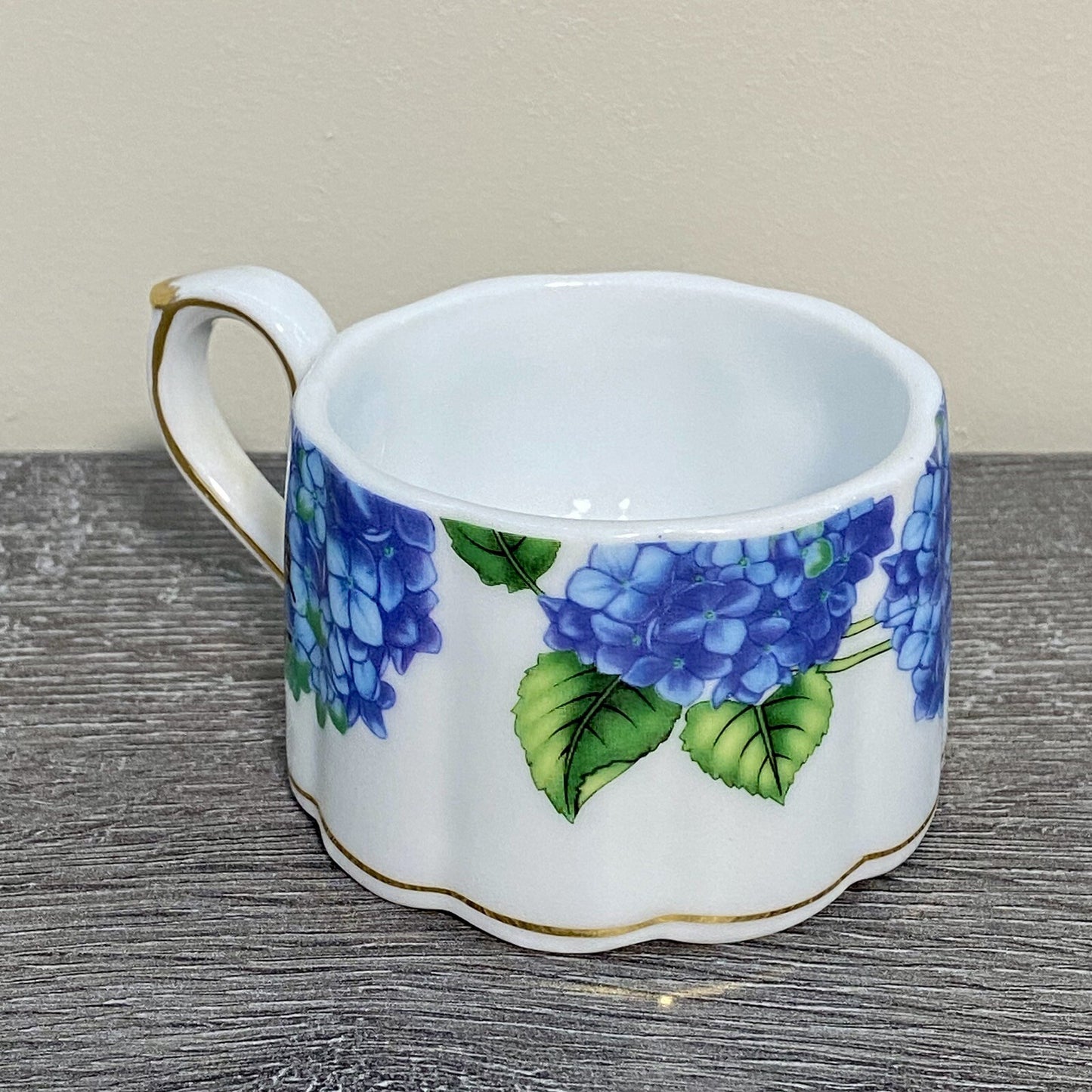 Stackable Tea Cup Coffee Mug Decorative Floral Butterfly Hydrangeas Gold Trim