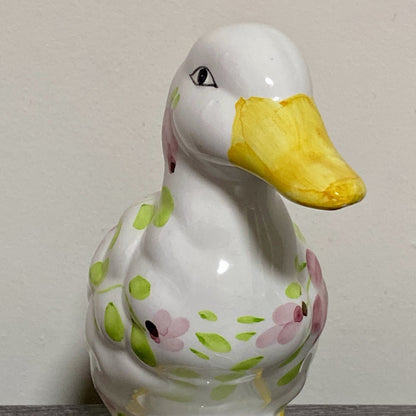Vintage Floral Duck Bird Figurine Art Deco Pottery Retro Hand Painted 1970s Fig