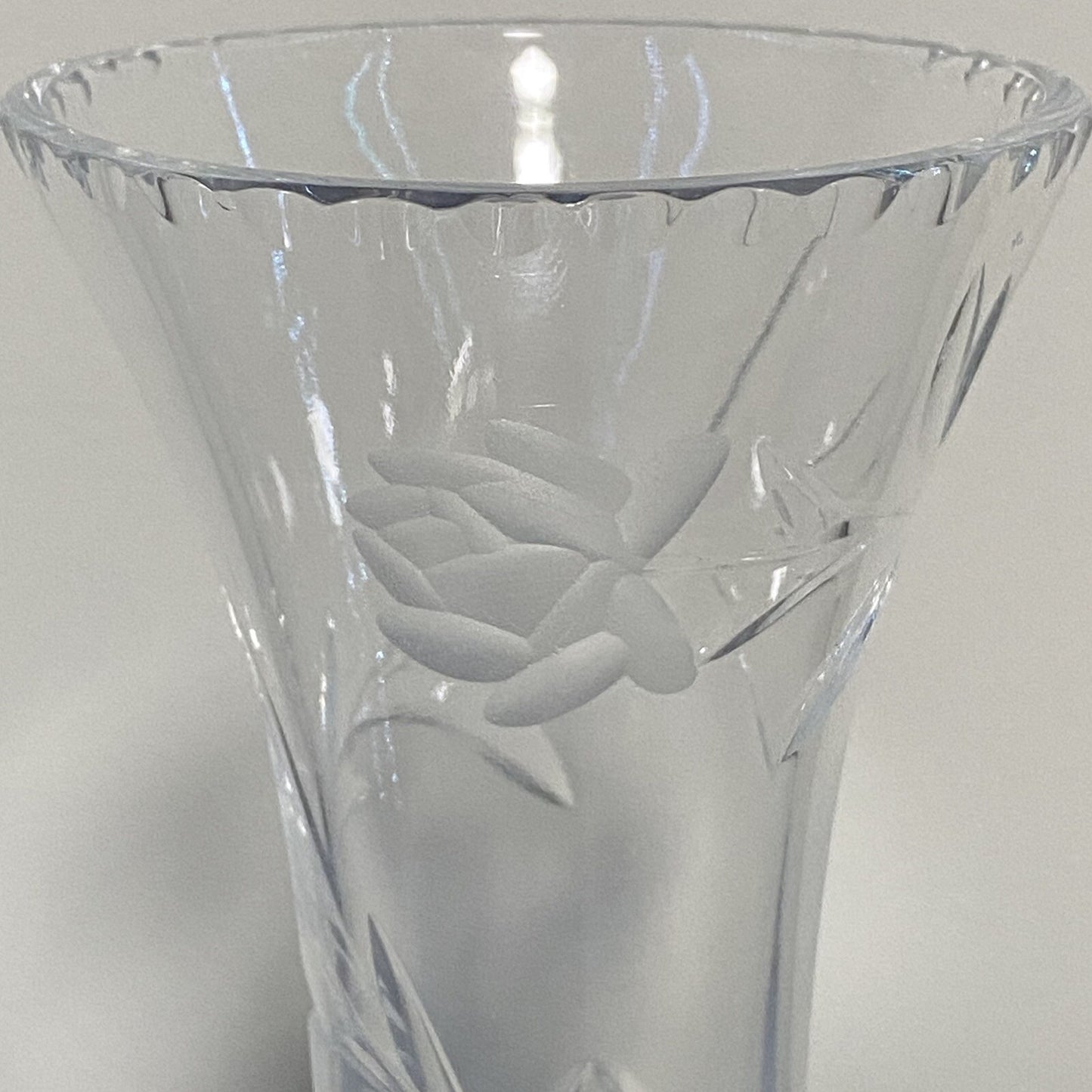Vintage Crystal Cut Glass Clear Round Floral Art Deco Flared Fluted Flower Vase