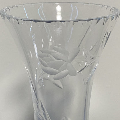 Vintage Crystal Cut Glass Clear Round Floral Art Deco Flared Fluted Flower Vase