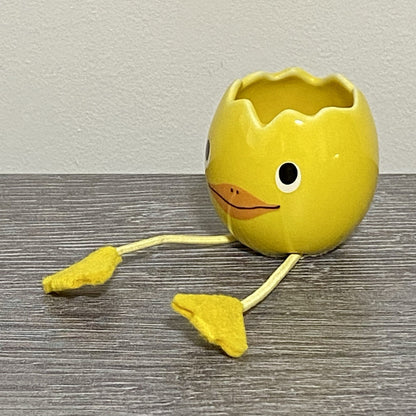 Small Round Ceramic Egg Chick Pot With String Legs Plant Planter Bud Vase Holder