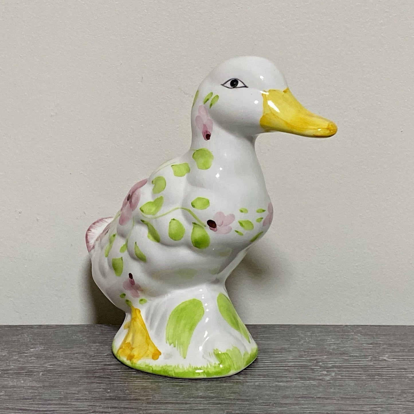Vintage Floral Duck Bird Figurine Art Deco Pottery Retro Hand Painted 1970s Fig