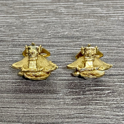 Vintage Gold Tone Clip On Earrings 80s 90s Floral Pearl Ball Jewellery Pair Set