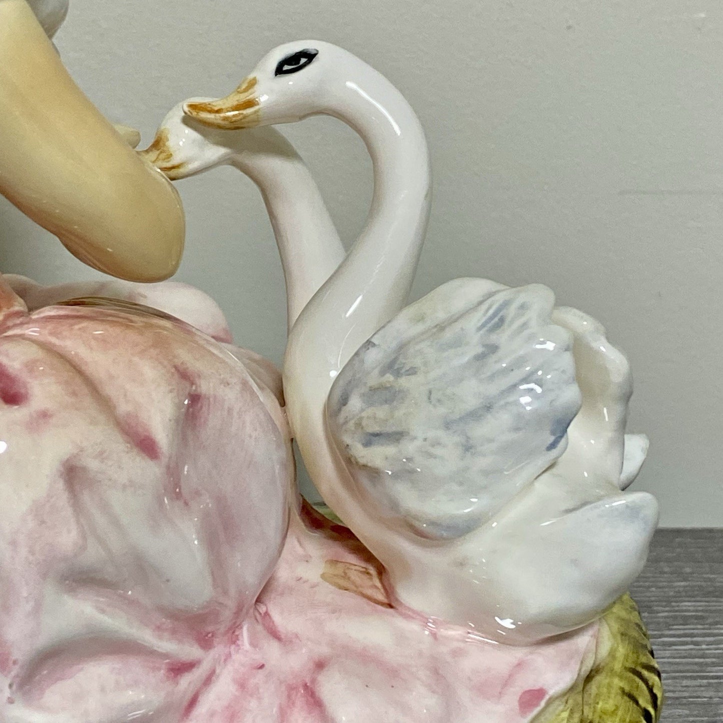 Vintage Arnart Creation Flower Planter Hand Painted Lady Feeding Swan Japan Rare