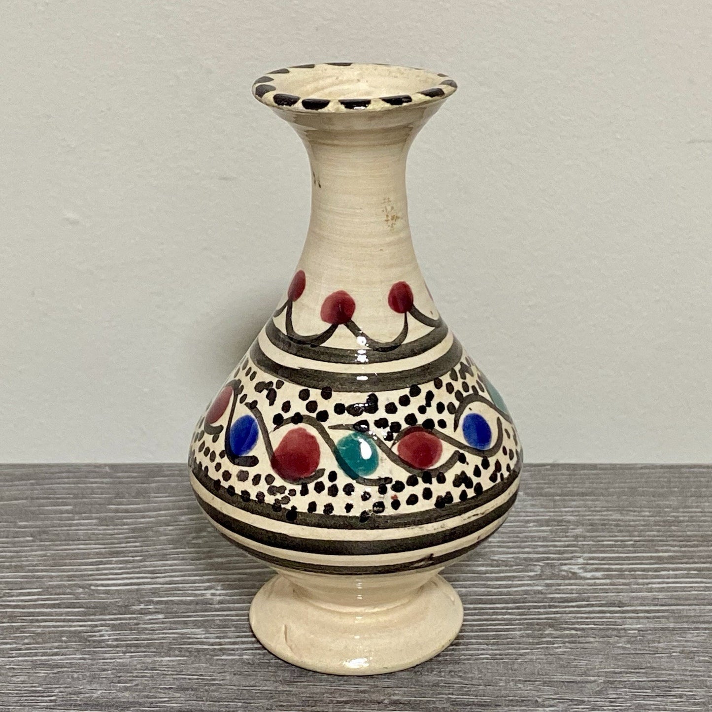 Vintage Laouini Nabeul Tunisie Small Bud Vase Art Deco Patterned Pottery Rare
