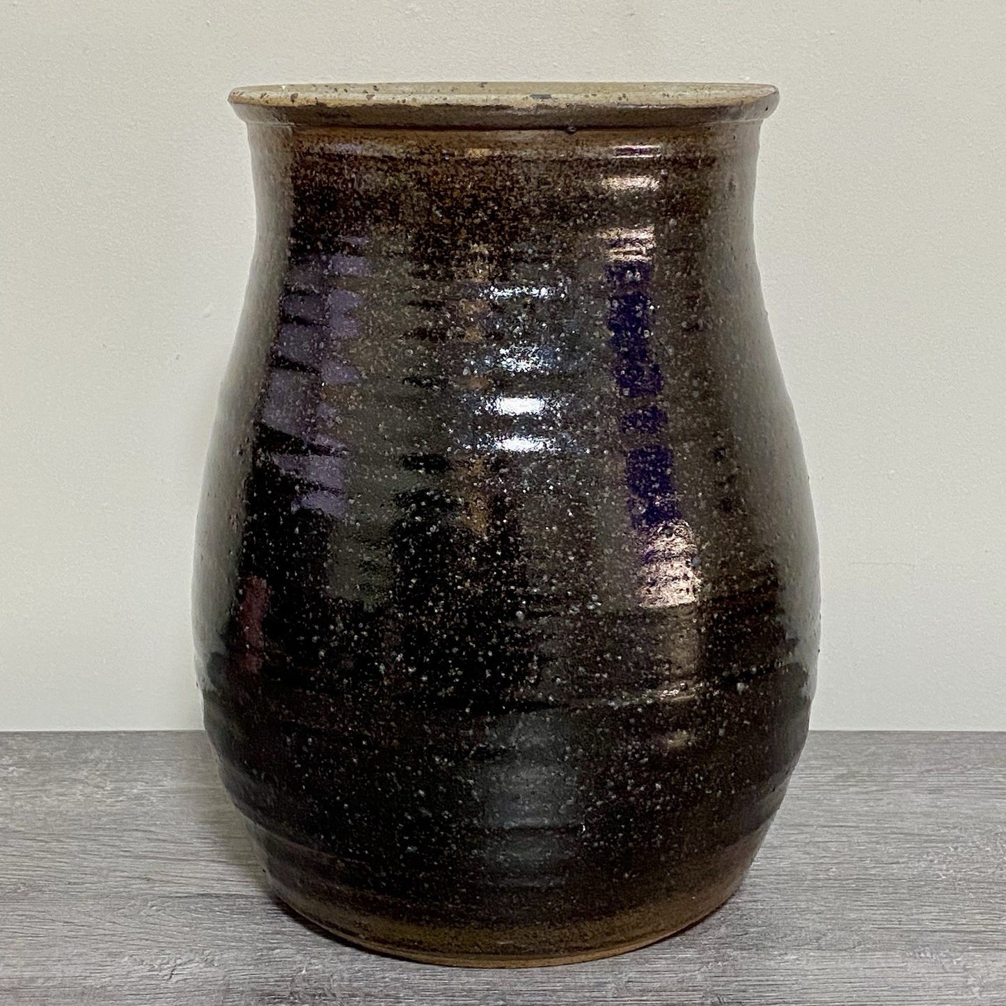 Vintage Large Round Stone Stoneware Pottery Pot Crown Symbol Brown No Lid Rare