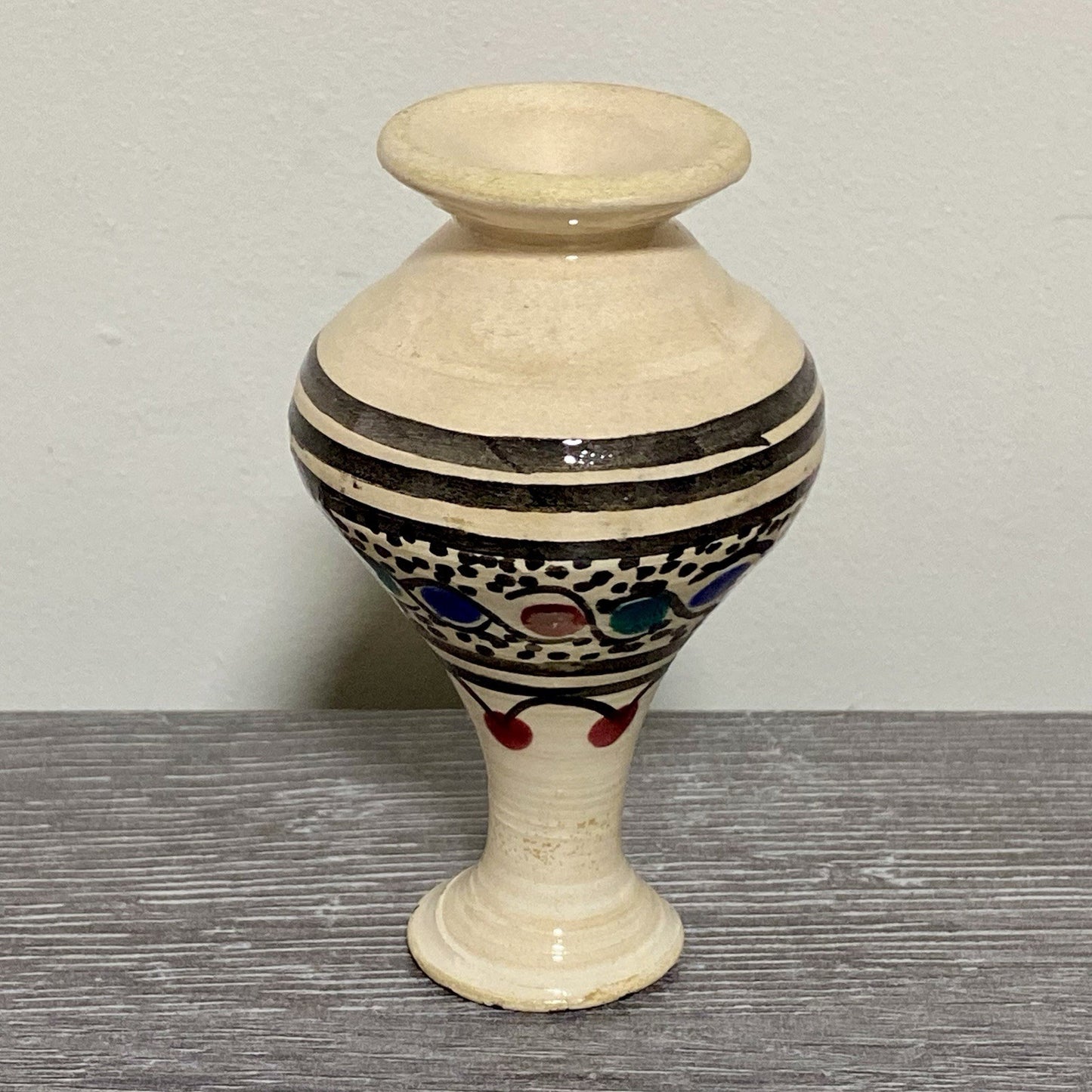 Vintage Laouini Nabeul Tunisie Small Bud Vase Art Deco Patterned Pottery Rare