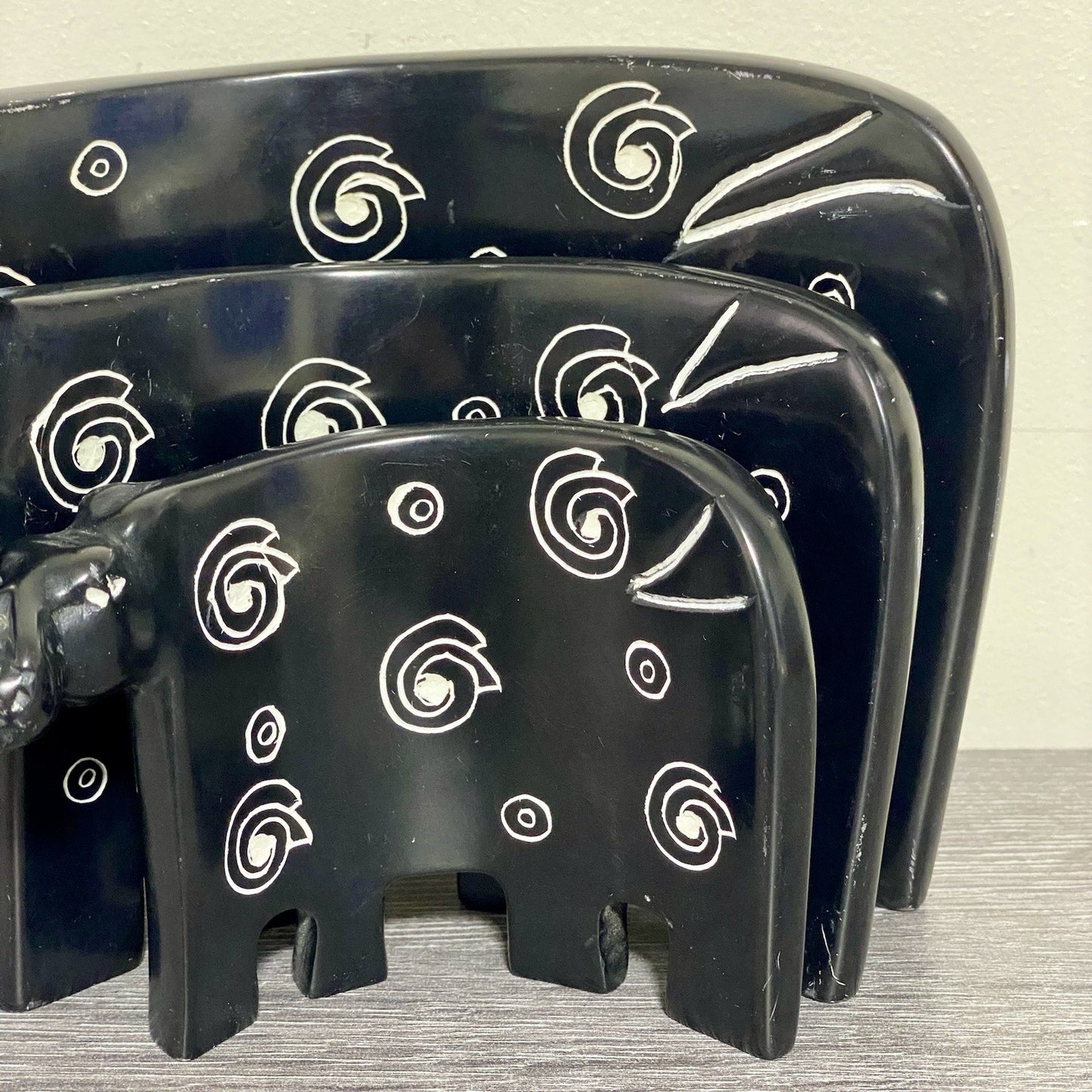 Hippo Sculpture Figurine Art Deco Soapstone 3 Piece Set Handmade Made In Kenya