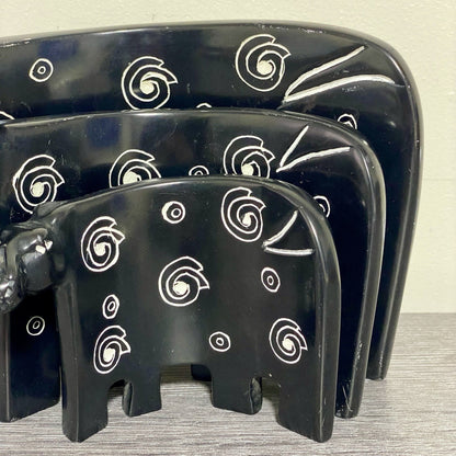Hippo Sculpture Figurine Art Deco Soapstone 3 Piece Set Handmade Made In Kenya
