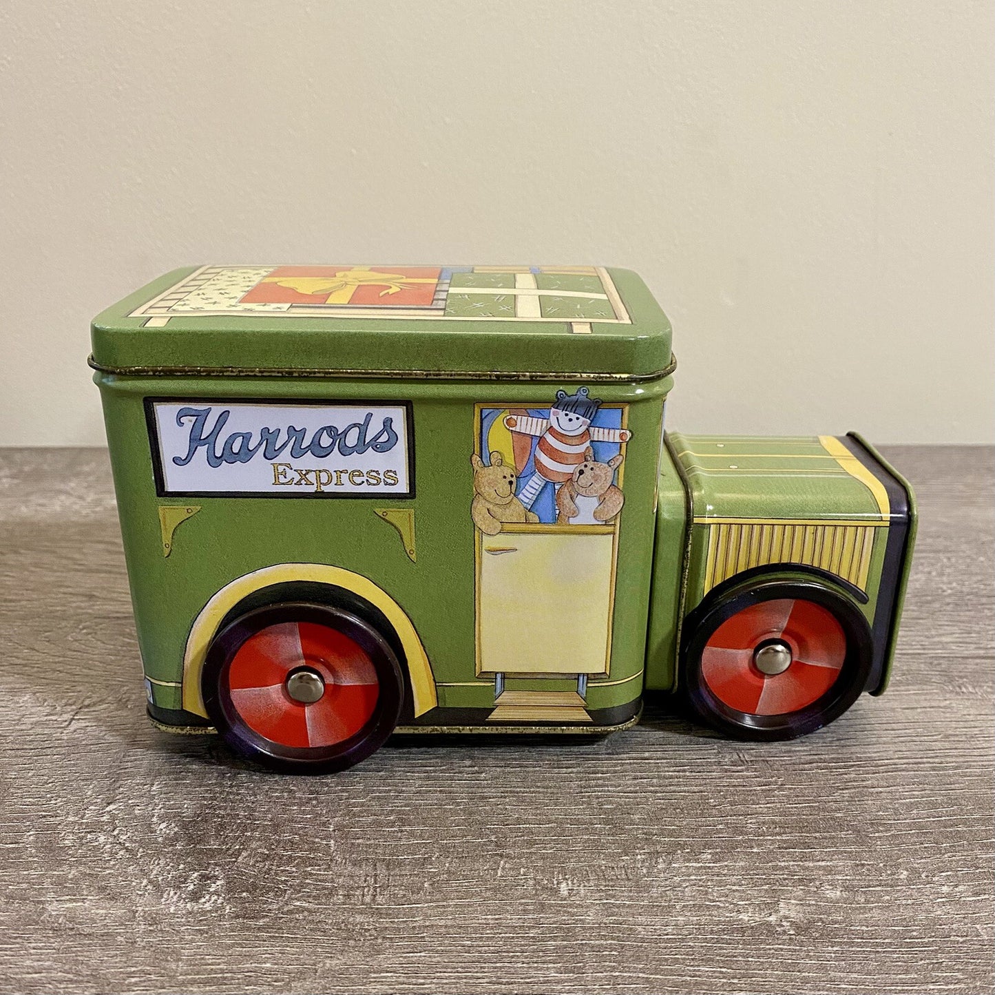 Vintage Harrods Express Truck Car With Moving Wheels & Lid Collectible Tin Rare