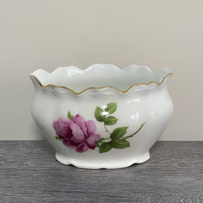 Vintage Bavaria Sugar Bowl & Creamer Jug Set Wild Rose Floral Design Gold Trim